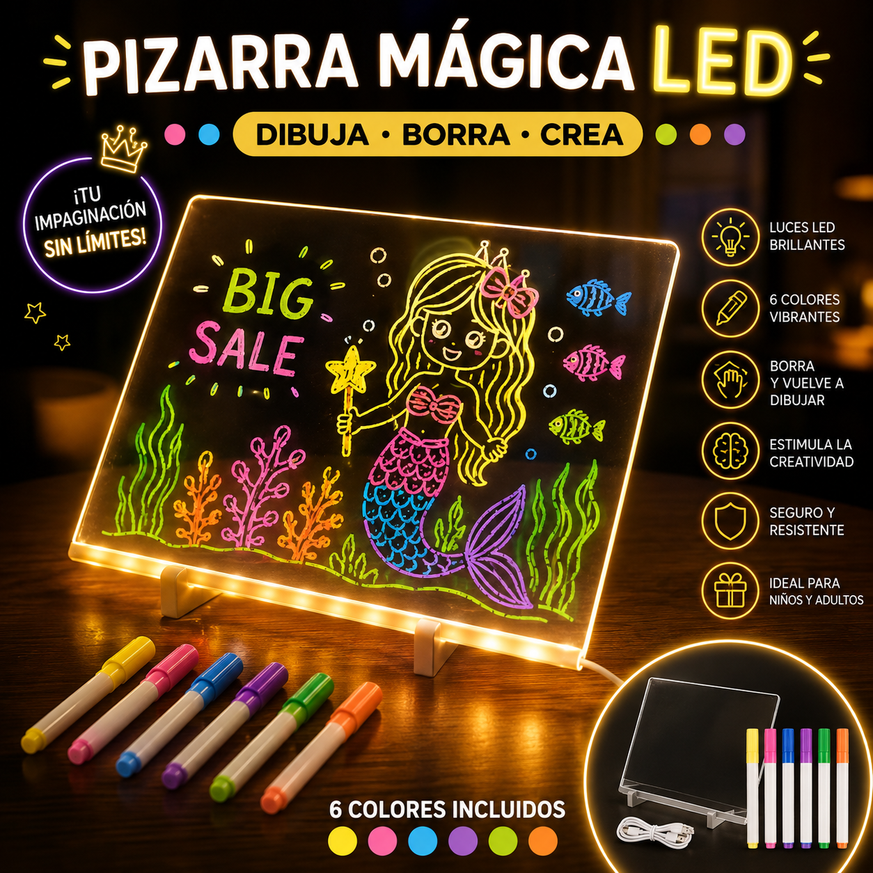 Pizarra LED Mágica Premium